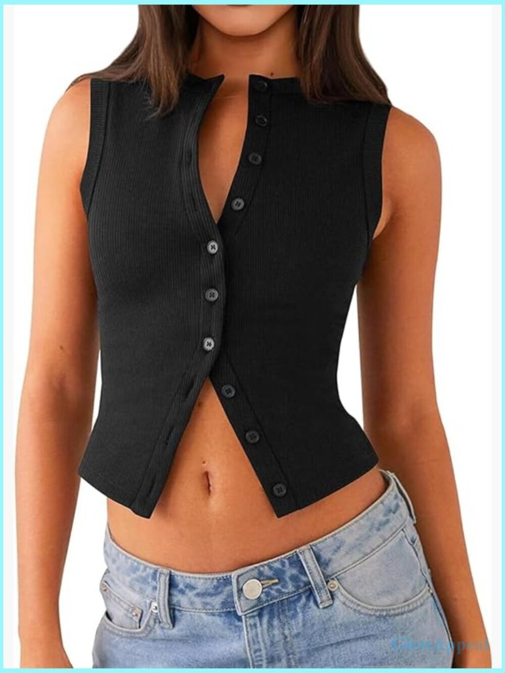 Ribbed Crop Tank Top Slim Fit Polyester Spandex Y2K Button Down